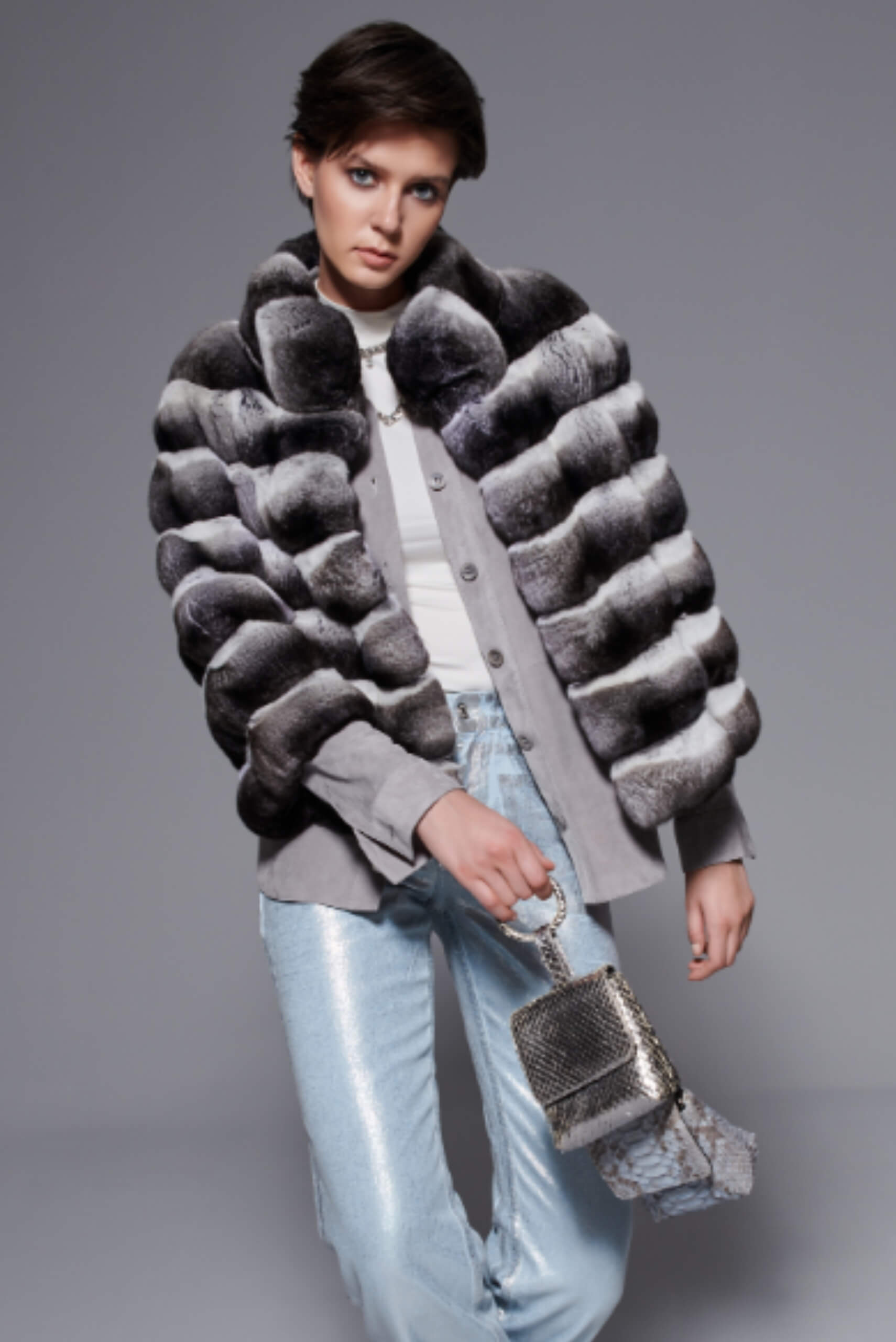 a woman in a fur coat