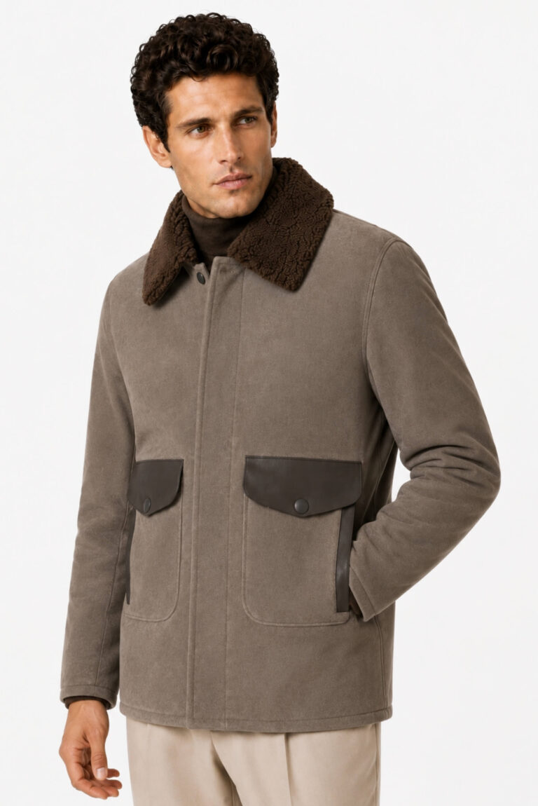 Suede Field Jacket with Shearling Collar