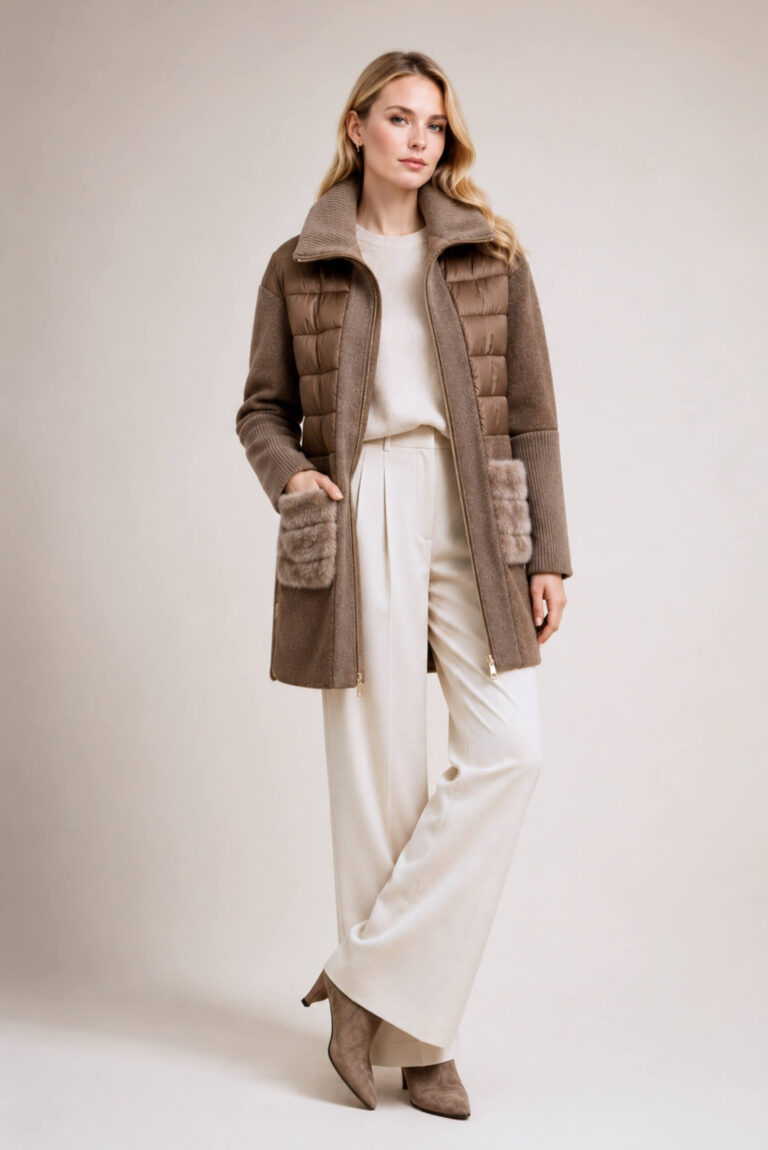 Mixed-Media Coat with Fur Pockets