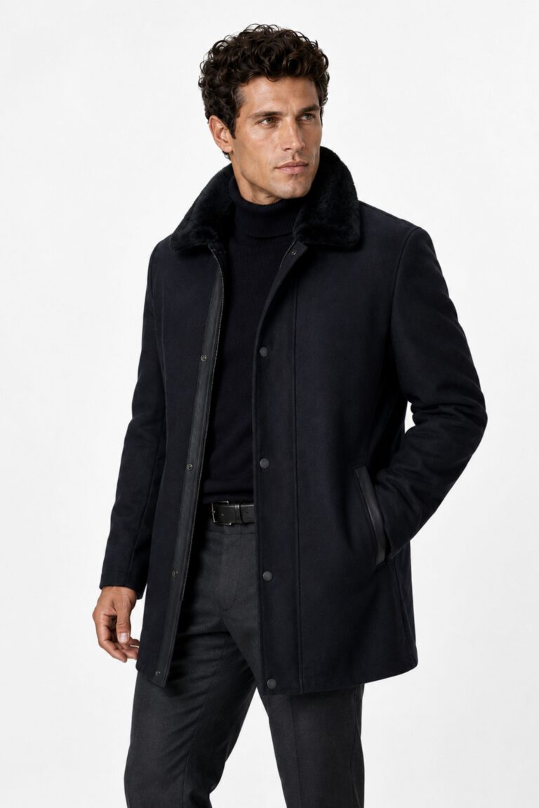 Manteau en Textile et Peau Lainée