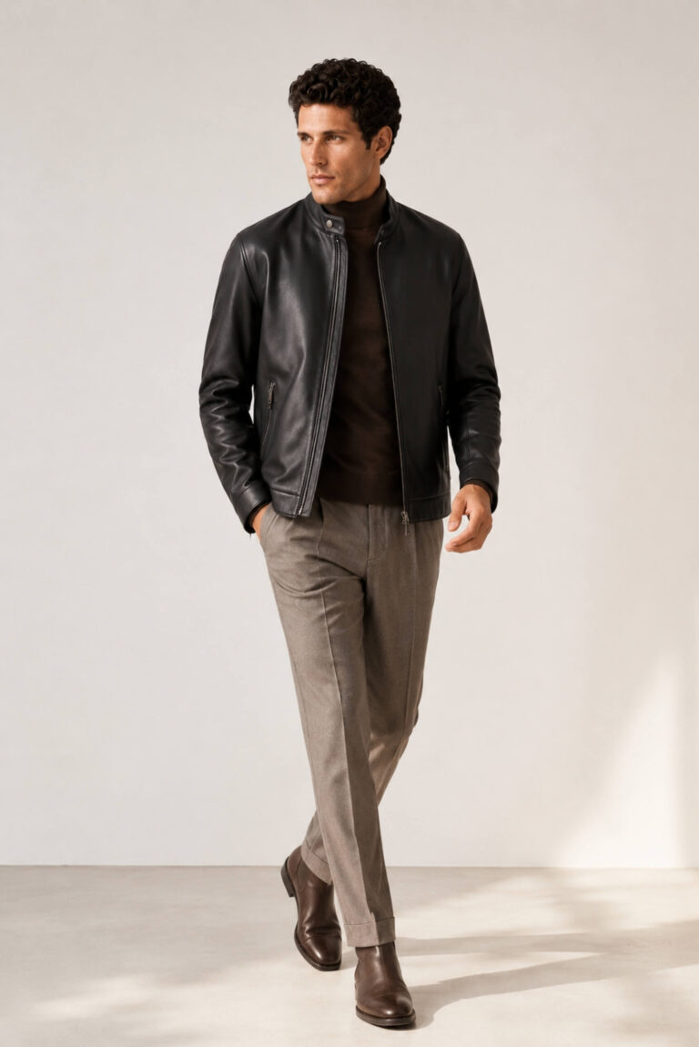Veste en Cuir Nappa Noir