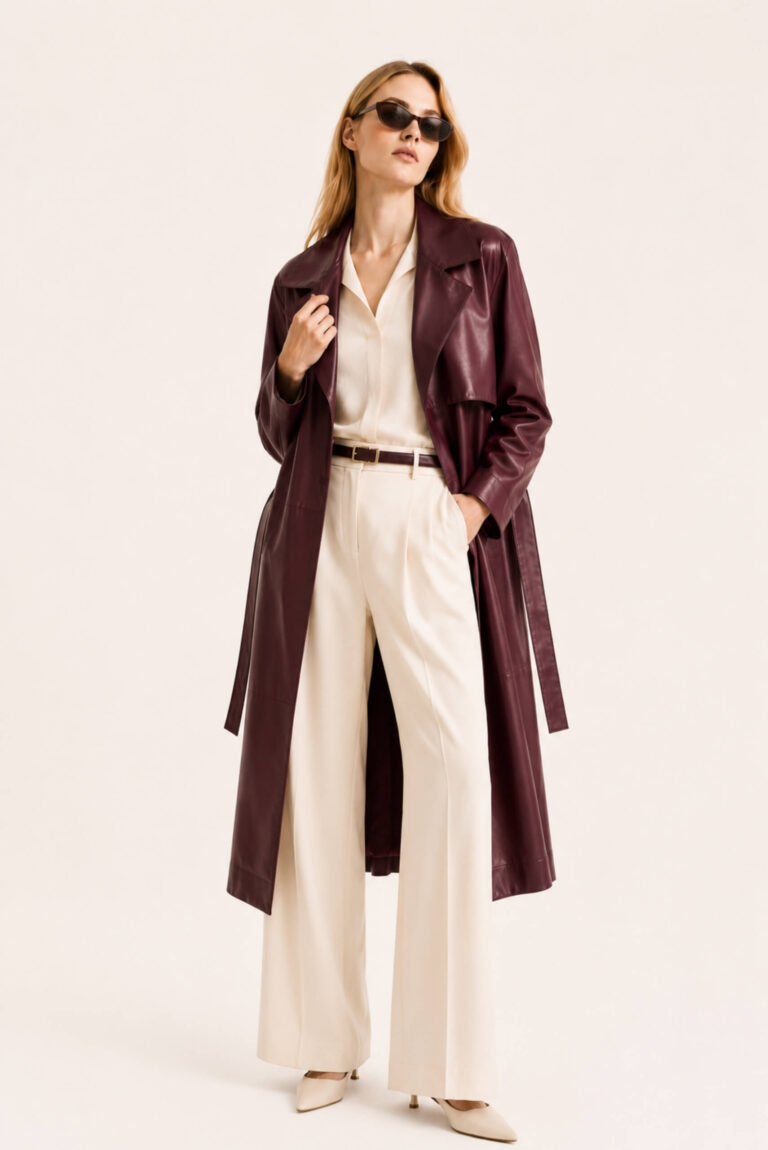 Burgundy Leather Trench Coat