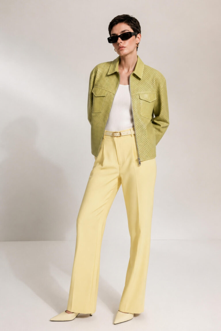Perforated Pistachio Leather Jacket