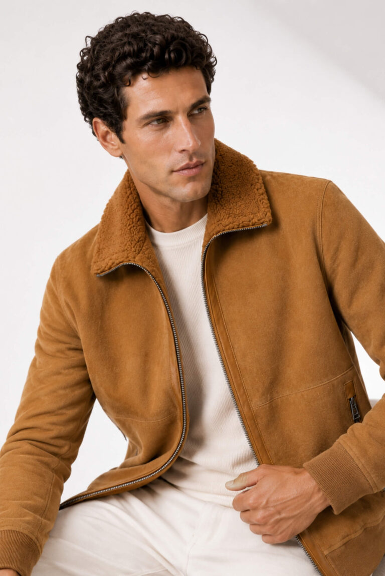 Veste en Daim à Col Mouton