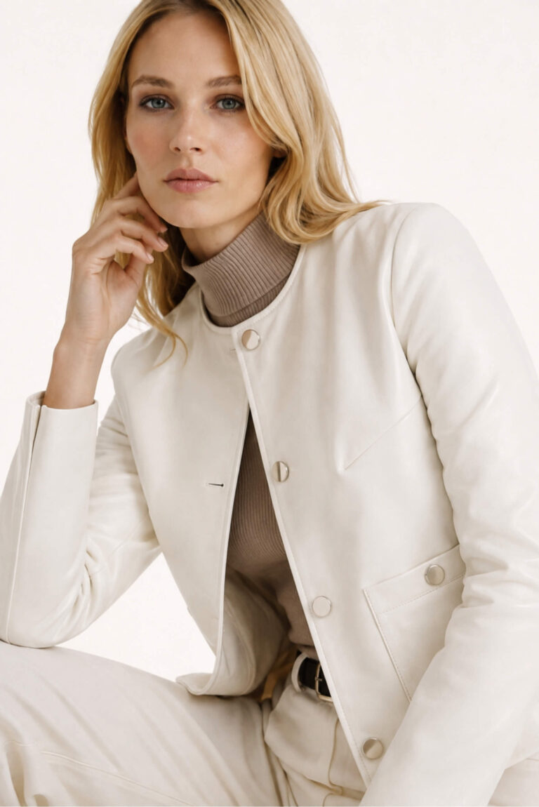 Collarless Leather Jacket
