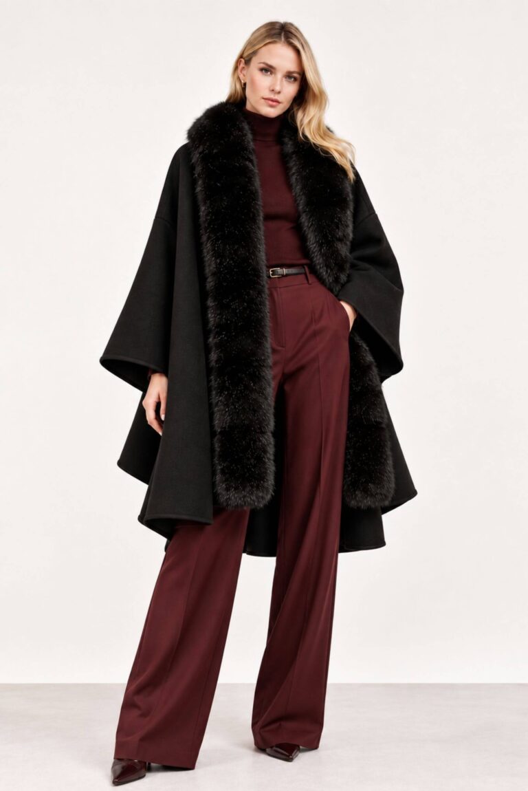 Capa de Lana con Ribete de Zorro